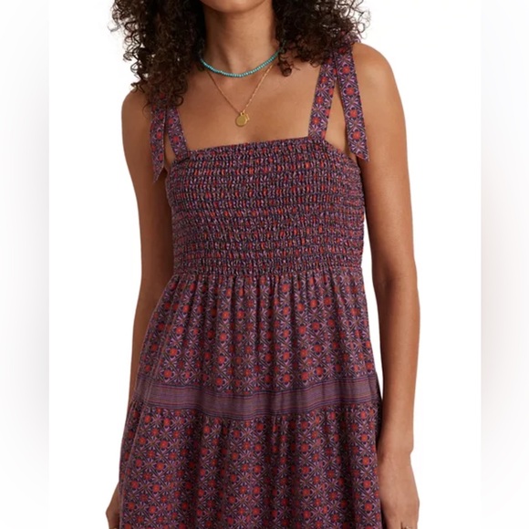 Marine layer women’s smoked maxi midi dress size medium navy red purple orange - Picture 3 of 10